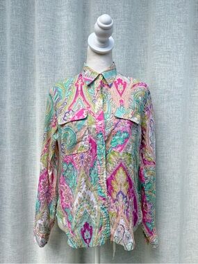 Lauren Ralph Lauren paisley multicolor floral button down cotton blouse